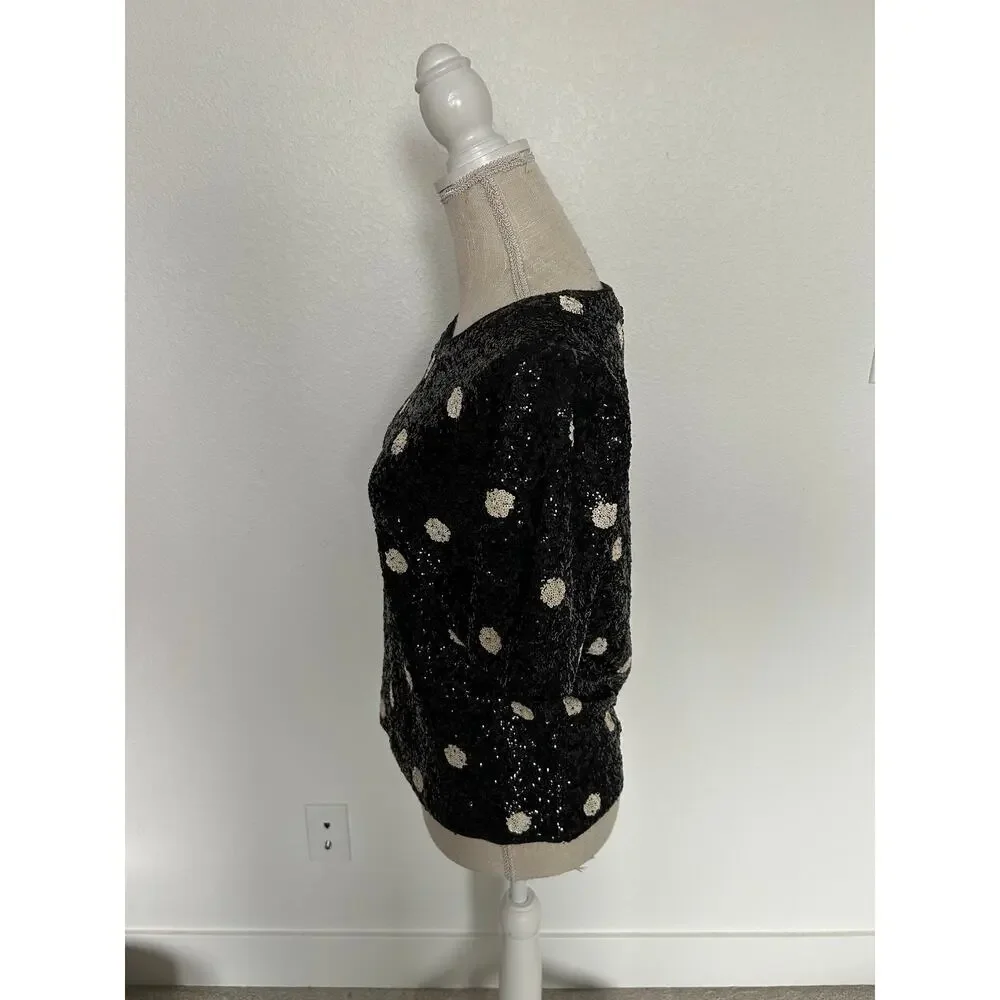 J. Crew Black and White Polka Dot Sequin T-Shirt - S